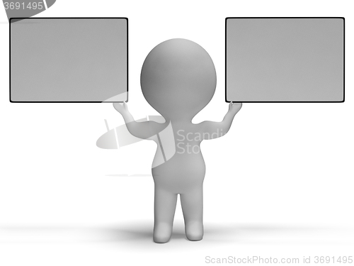 Image of Blank White Signs With Copyspace Are Held By 3d Character