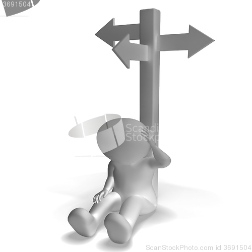 Image of Signpost And 3d Man Showing Confusion And Decision