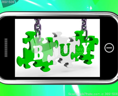 Image of Buy On Smartphone Showing Consumerism