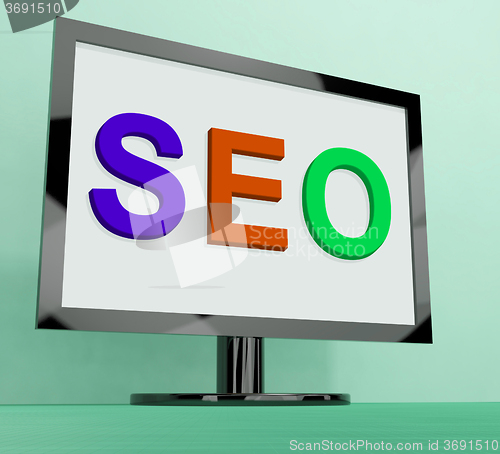 Image of Seo On Monitor Shows Search Engine Optimization Online