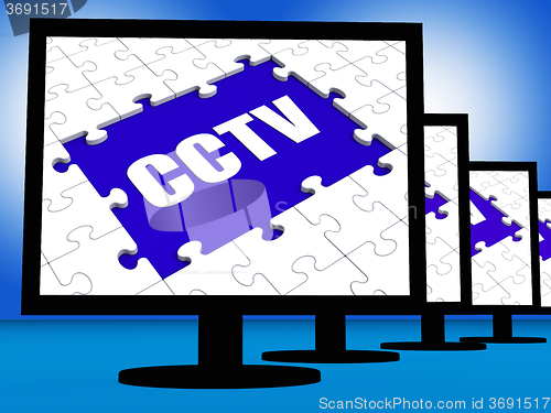 Image of CCTV Monitor Shows Security Surveillance Protection Or Monitorin