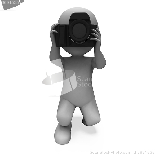 Image of Taking A Photo Character Shows Photography Dslr And Photograph