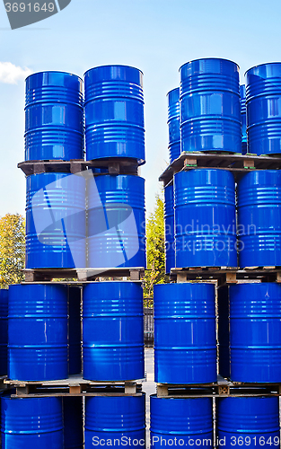 Image of Drums of chemical production on a pallet in the storage of waste