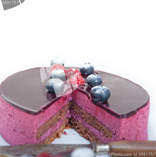 Image of blueberry and raspberry cake mousse dessert