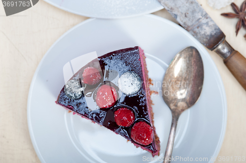 Image of blueberry and raspberry cake mousse dessert