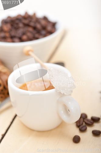 Image of espresso coffee with sugar and spice