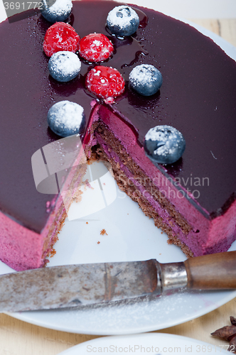 Image of blueberry and raspberry cake mousse dessert