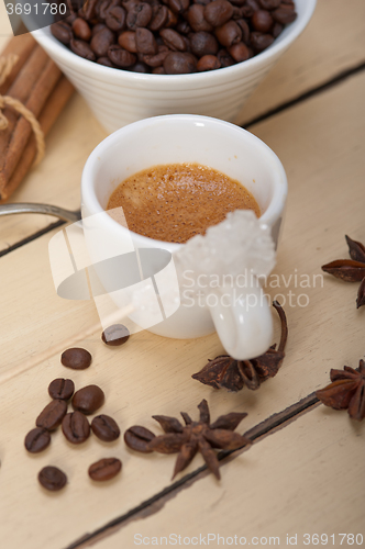 Image of espresso coffee with sugar and spice