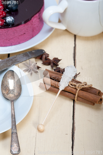 Image of blueberry and raspberry cake mousse dessert