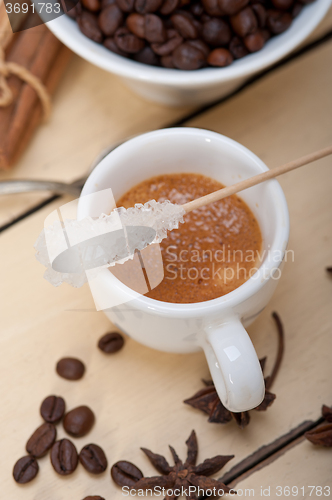 Image of espresso coffee with sugar and spice