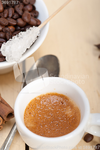 Image of espresso coffee with sugar and spice