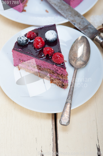 Image of blueberry and raspberry cake mousse dessert