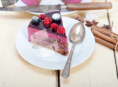 Image of blueberry and raspberry cake mousse dessert