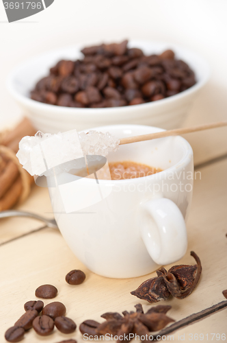 Image of espresso coffee with sugar and spice