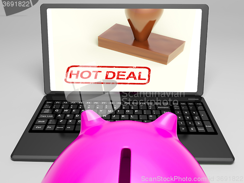 Image of Hot Deal Stamp On Laptop Shows Special Deal