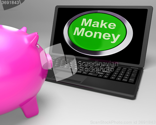 Image of Make Money Button On Laptop Showing Investments