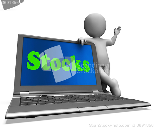 Image of Stocks Laptop Shows Shares Dow And Stock Market