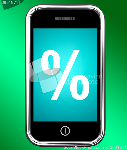 Image of Percent Sign On Phone Shows Percentage Discount Or Investment