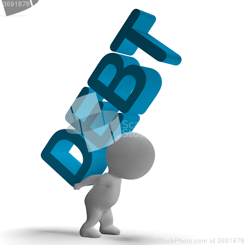 Image of Debt Word And 3d Character Showing Bankruptcy And Poverty