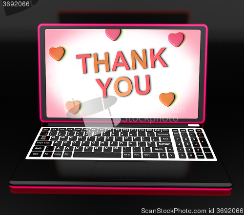 Image of Thank You On Laptop Shows Appreciation Thanks And Gratefulness