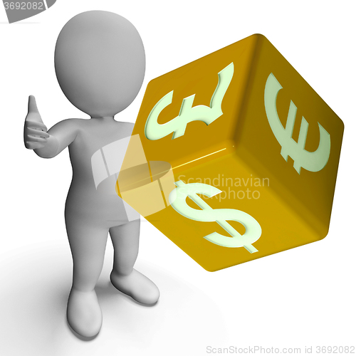 Image of Dollar Pound And Euro Symbols On A Dice