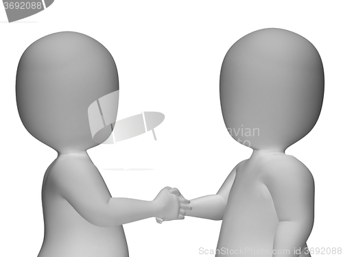 Image of 3d Characters Shaking Hands Shows Greeting Or Deal
