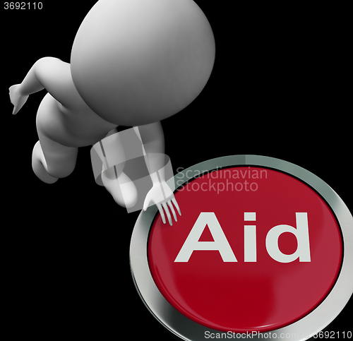 Image of Aid Button Shows Help Support Or Treatment