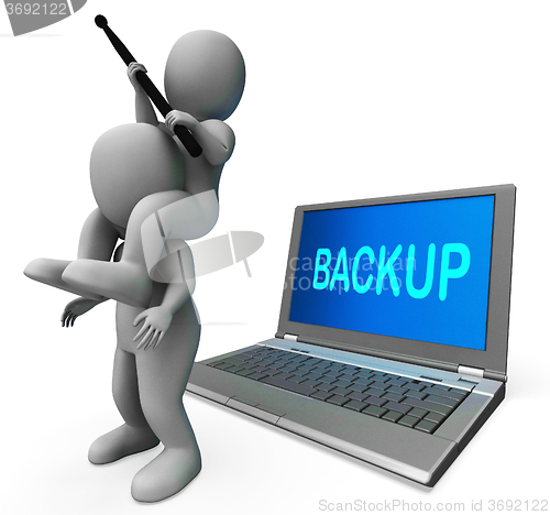 Image of Backup Characters Laptop Shows Data Archiving Archive Back Up An