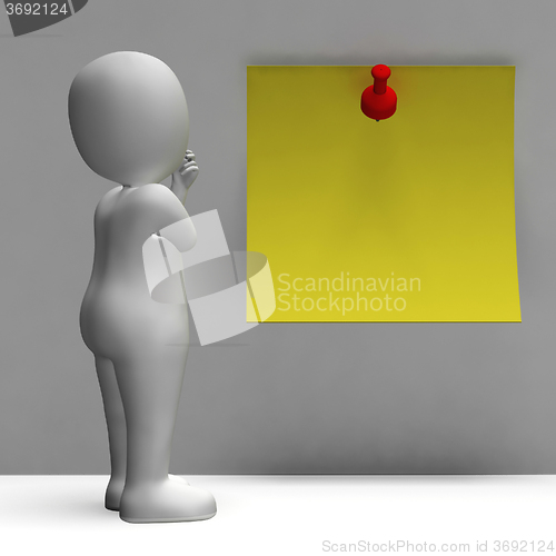 Image of Character And Blank Post It Note For Message