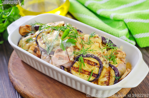 Image of eggplants with meat and cheese