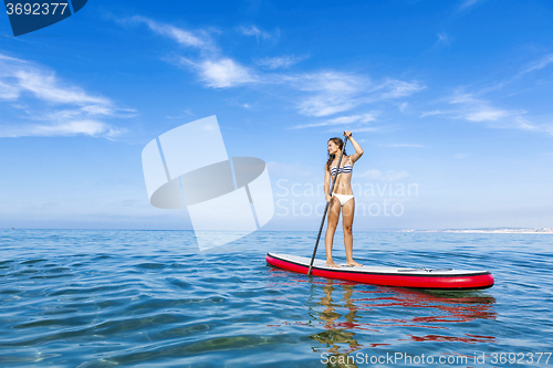 Image of Woman practicing paddle