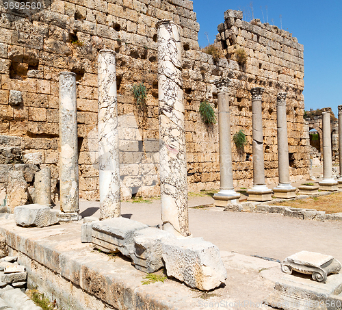 Image of perge old construction in asia turkey the column  and the roman 