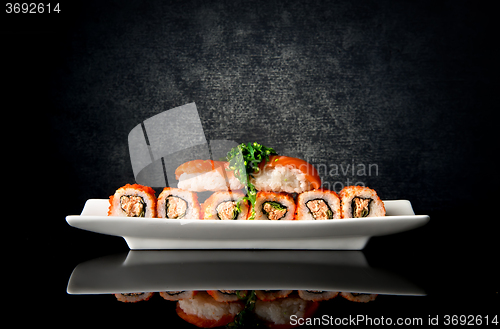 Image of Sushi and rolls in plate