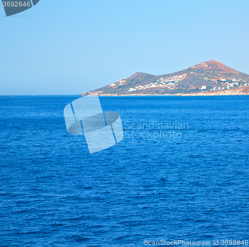 Image of greece from the boat  islands in mediterranean sea and sky