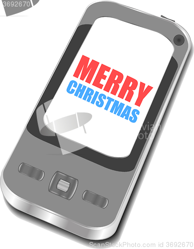 Image of Smart phone with Merry Christmas greetings on the screen, Vector holiday card