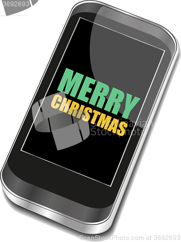 Image of Smart phone with Merry Christmas greetings on the screen, Vector holiday card