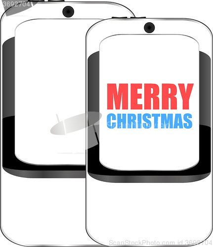 Image of Smart phone with Merry Christmas greetings on the screen, Vector holiday card