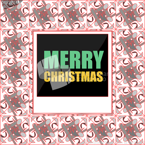 Image of Merry Christmas lettering Greeting Card. Photo Frame. Vector illustration