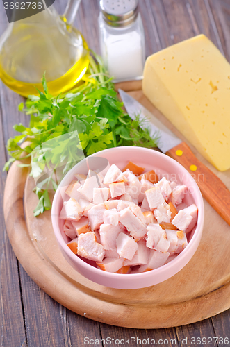 Image of ingredients for salad, chicken and cheese