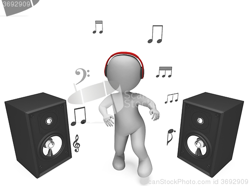 Image of Listening Music Character Shows Headset Speakers And Songs