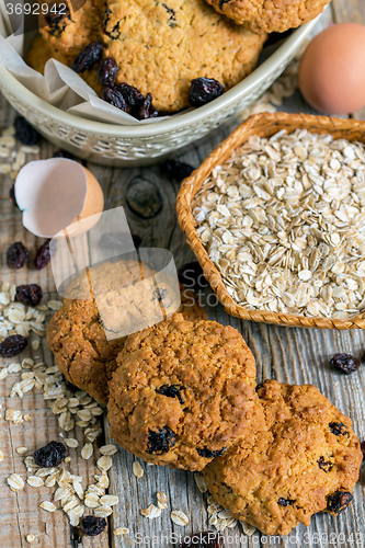 Image of Appetizing homemade cookies with raisins.
