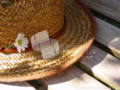 Image of straw hat on bench