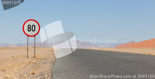 Image of Speed limit sign at a desert road in Namibia