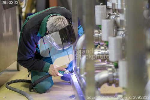 Image of Industrial worker welding in metal factory.