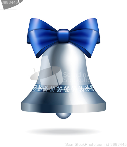 Image of Silver jingle bell with blue bow 