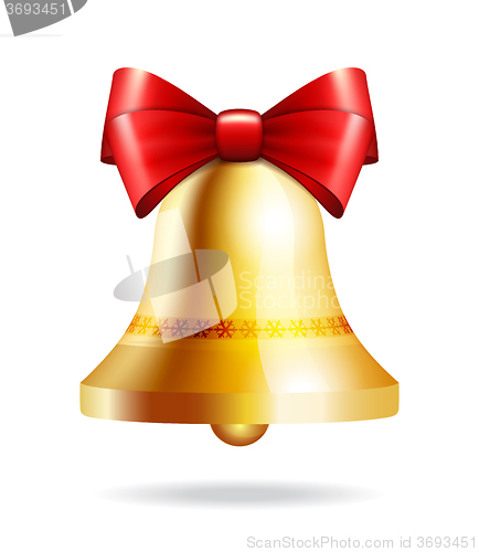 Image of golden bell with a red bow