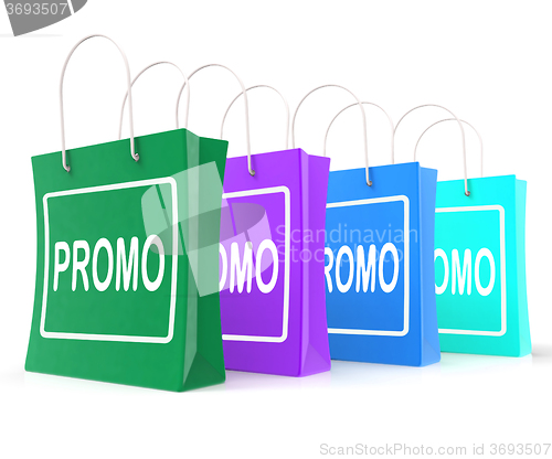 Image of Promo Shopping Bags Shows Discount Reduction Or Save