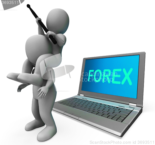 Image of Forex Characters Laptop Shows Worldwide Fx Or Foreign Currency T