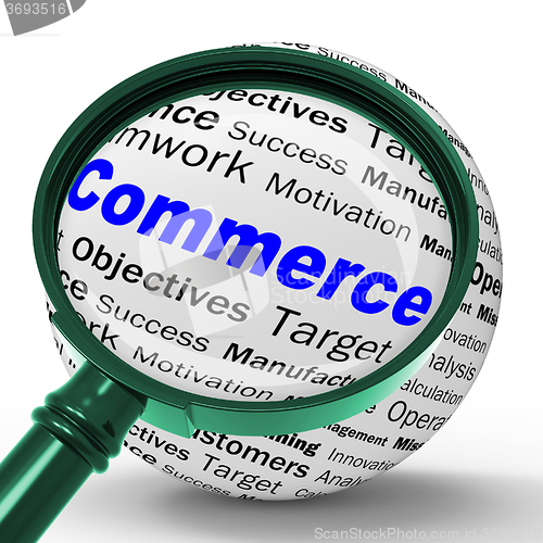 Image of Commerce Magnifier Definition Means Commercial Trade And Busines