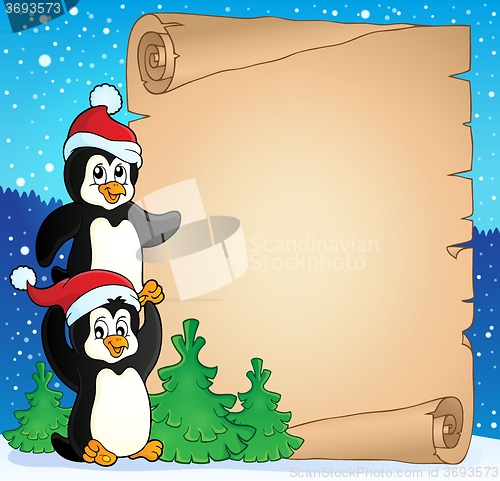 Image of Parchment with Christmas penguins